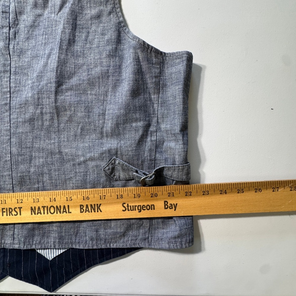 Lands End Canvas Vest Mens XL Blue Excellent Pinstripe Cotton Workwear Vest - Picture 7 of 14